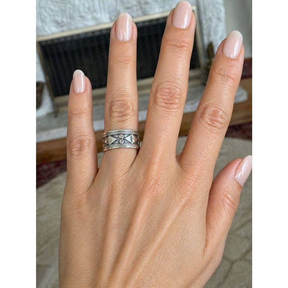 NEW! 925 Sterling Silver Wide Band Geometric Design Unisex Ring